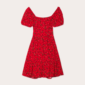 Robe évasée manches courtes rouge femme