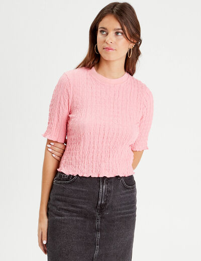 T-shirt manches courtes relief rose framboise femme