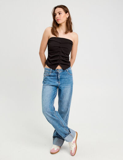 Bustier cropped froncé noir femme