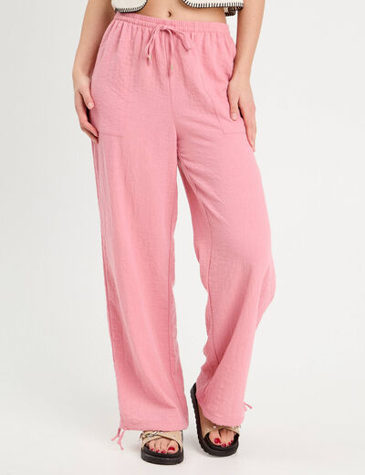 Pantalon large fluide vieux rose femme