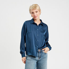 chemise manches longues satin bleu marine femme Chemise manches longues satin bleu marine femme