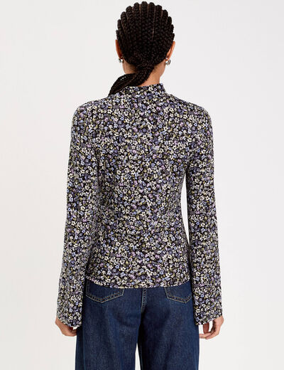 Pull cintr&eacute; col montant manches longues noir femme