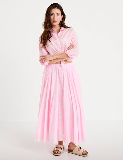 Jupe longue &eacute;vas&eacute;e rose clair femme