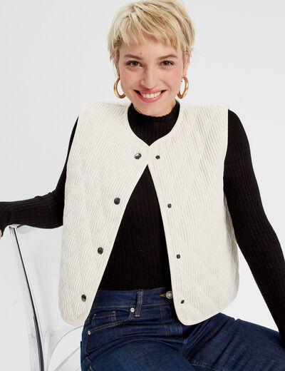 Gilet sans manches velours ecru femme