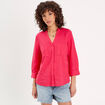 Chemise manches 3/4 contenant du lin rose vif femme