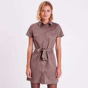robe droite ceinturee suedine taupe femme Robe droite ceinturée suédine taupe femme