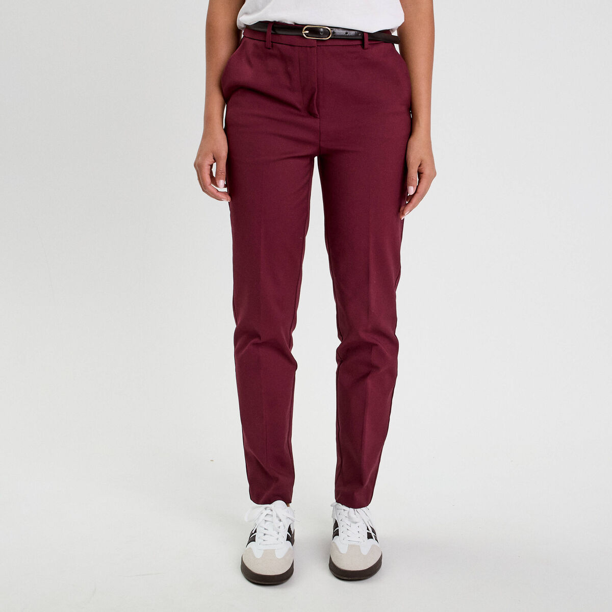Pantalon cigarette ceinturé violet foncé femme