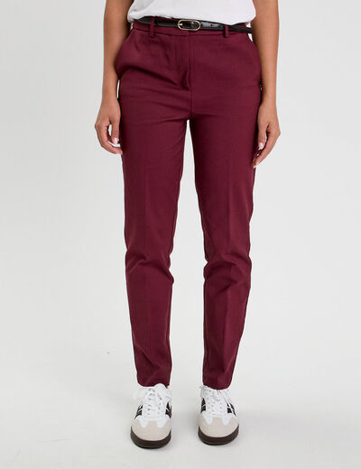 Pantalon cigarette ceinturé violet foncé femme