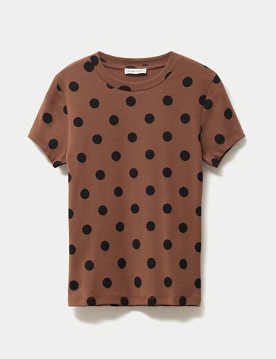 Top ajust&eacute; col rond manches courtes marron femme