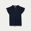 Blouse ajour&eacute;e col v manches courtes bleu marine femme