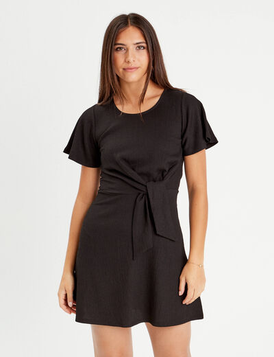Robe évasée détail noeud noir femme