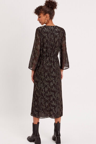 Robe longue droite effet noué noir femme