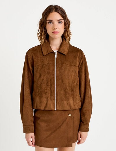 Jupe-short courte aspect daim marron femme