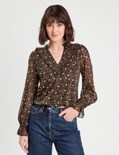 Blouse manches longues marron femme