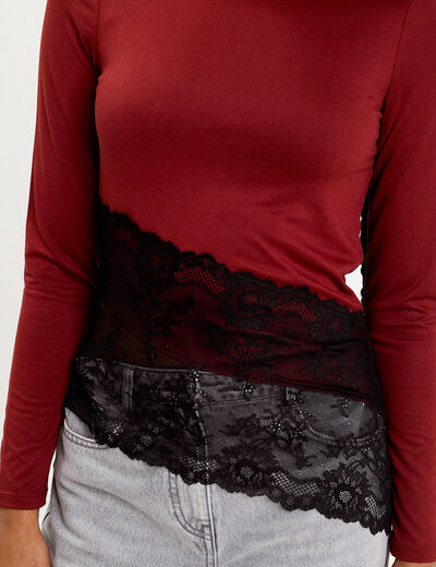 Top ajust&eacute; manches longues orange fonc&eacute; femme