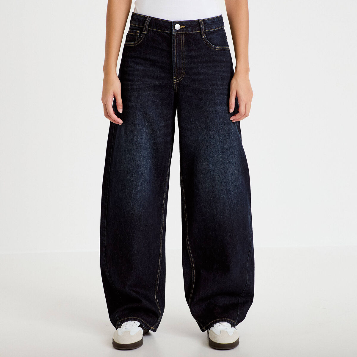 Jean barrel taille haute denim brut femme