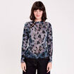T-shirt col montant manches longues gris femme