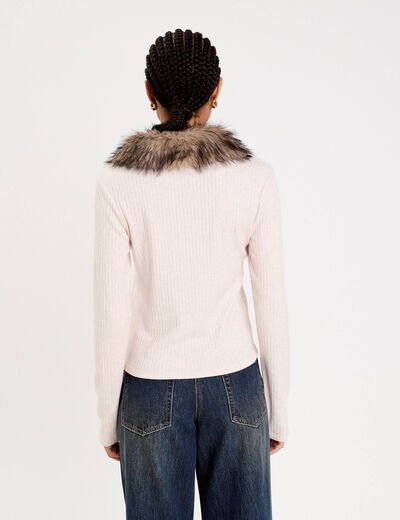 Gilet col fausse fourrure sable femme