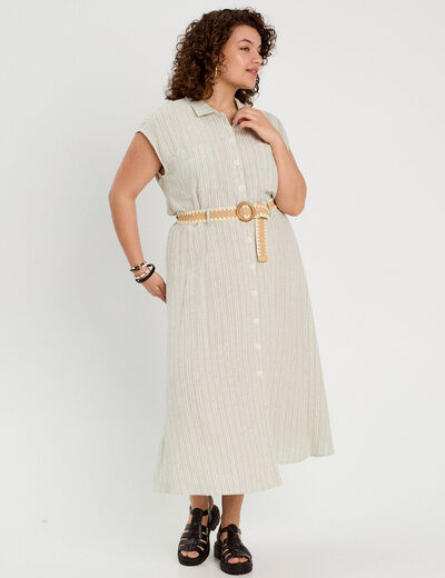 Robe chemise midi contenant du lin vert femme