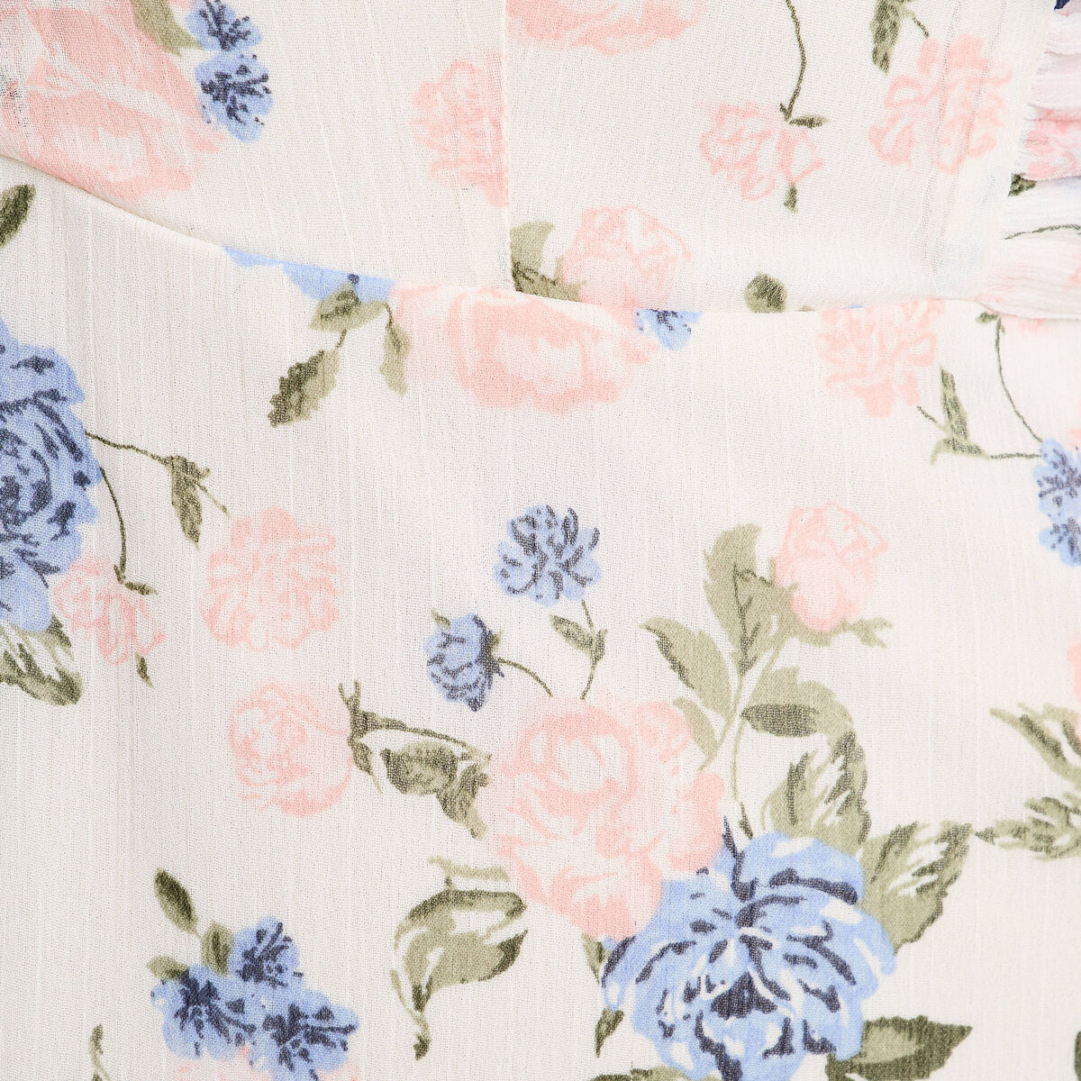 Robe évasée col v manches courtes blanc femme