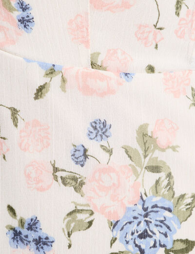 Robe évasée col v manches courtes blanc femme