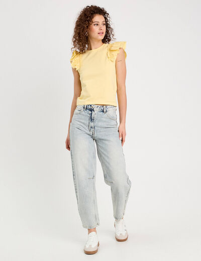 T-shirt manches volants jaune clair femme