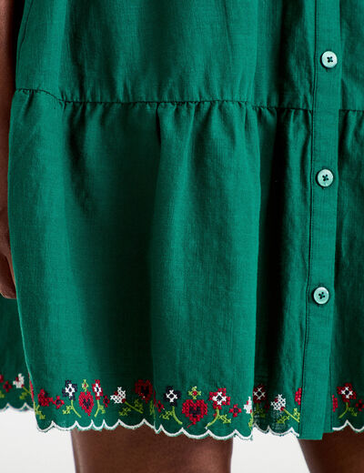 Robe courte &eacute;vas&eacute;e col am&eacute;ricain vert fonc&eacute; femme