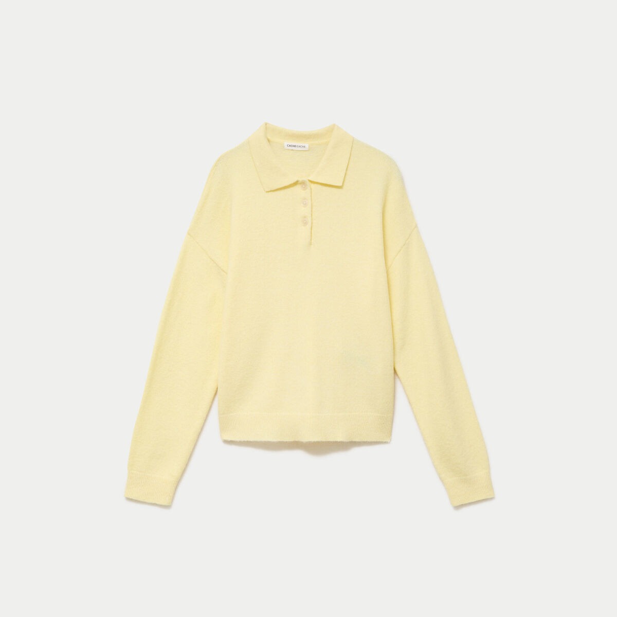 Pull col chemise manches longues jaune clair femme
