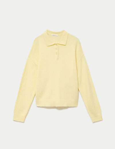 Pull col chemise manches longues jaune clair femme