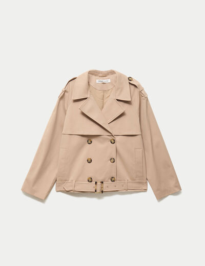 Trench droit manches longues beige femme