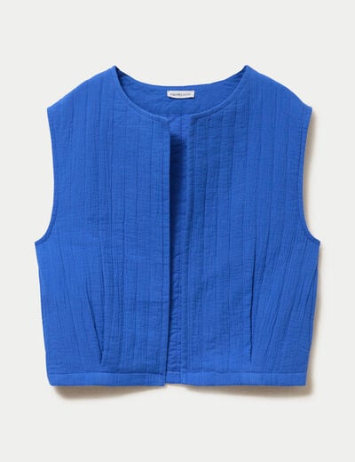 Gilet barman ample cropped pliss&eacute; bleu electrique femme