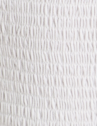 Blouse manches courtes smockée blanc femme