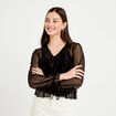 Blouse d&eacute;collet&eacute; manches longues gris argent femme