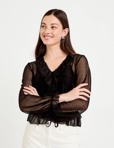 Blouse d&eacute;collet&eacute; manches longues gris argent femme