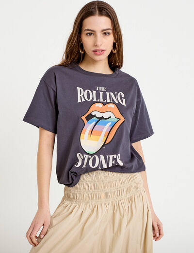 Tee-shirt à manches courtes avec motif hippie femme gris anthracite