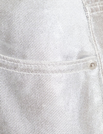 Pantalon large enduit gris argent femme