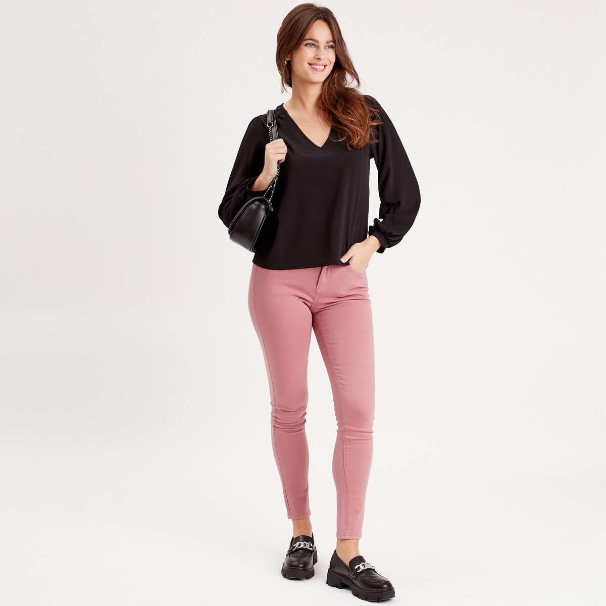 Jeans slim 5 poches vieux rose femme