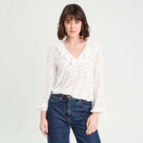 Blouse effet dentelle ecru femme