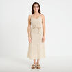 Robe droite 3/4 col v fines bretelles beige moyen femme