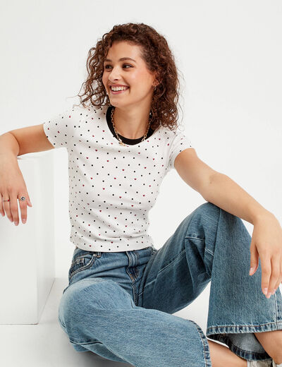 T-shirt ajusté manches courtes blanc femme