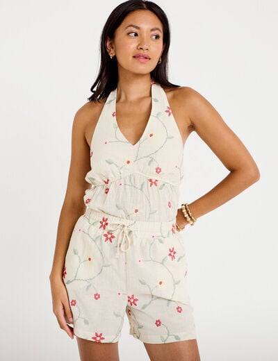 Short avec broderie blanc femme