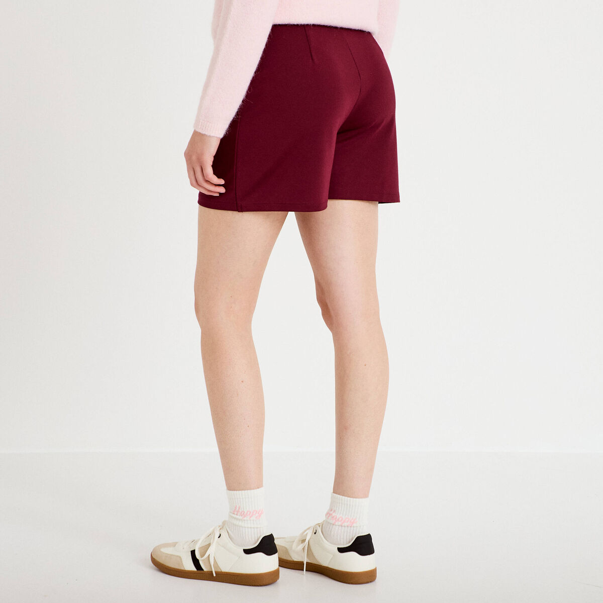 Jupe-short trap&egrave;ze en maille bordeaux femme