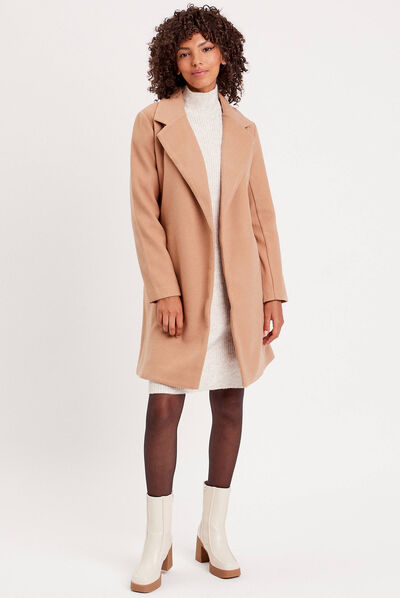 Robe pull moulante col montant sable femme