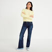 Pull col rond manches longues jaune clair femme