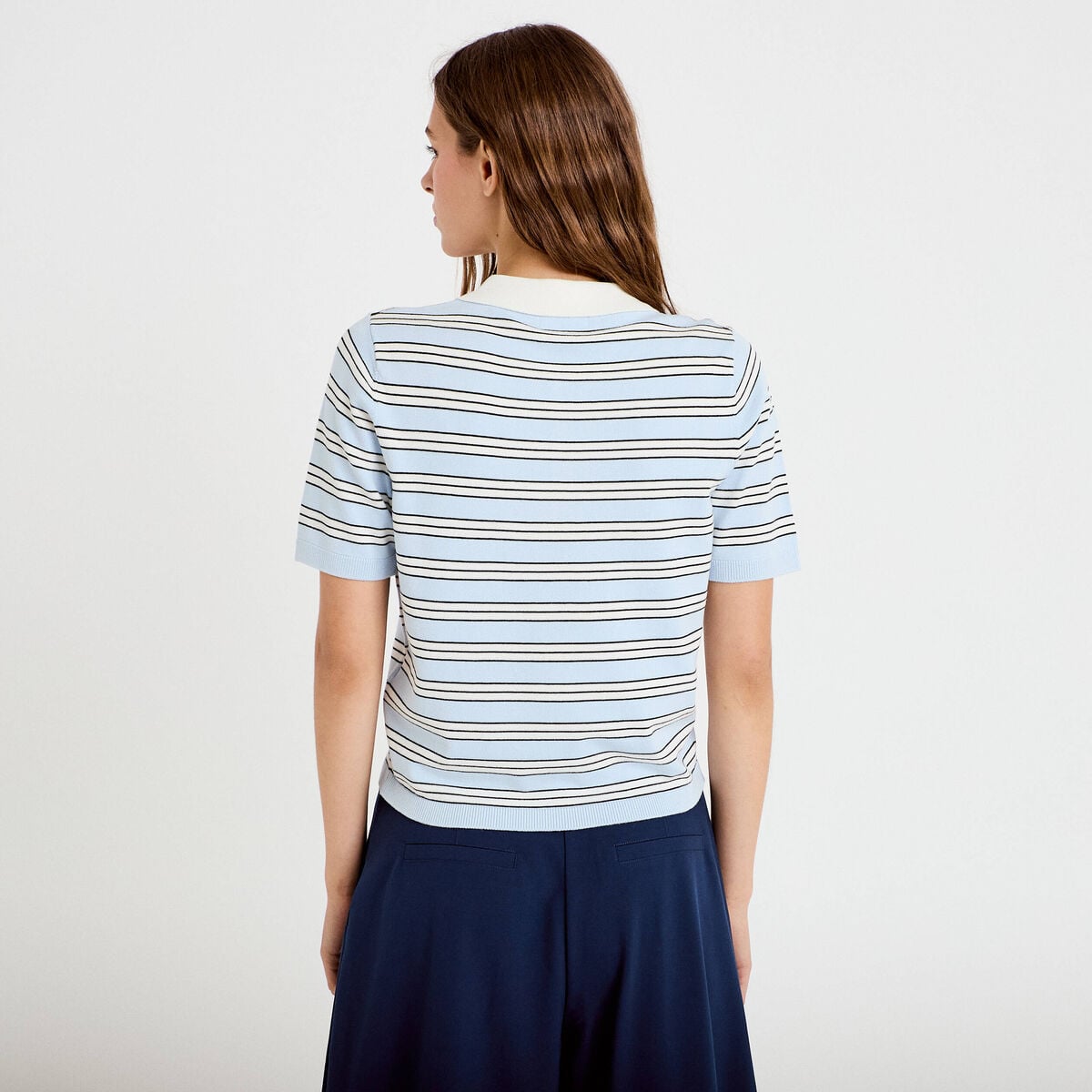 Polo manches courtes col chemise bleu femme