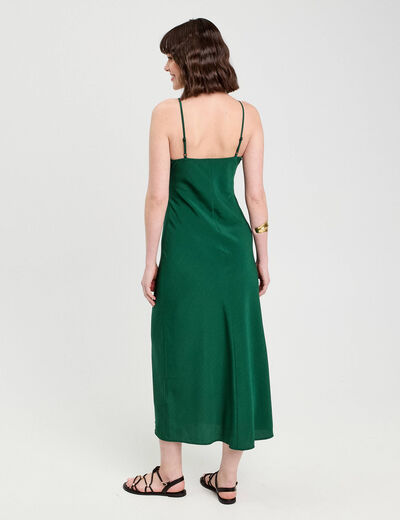 Robe longue ajustée dentelle vert foncé femme