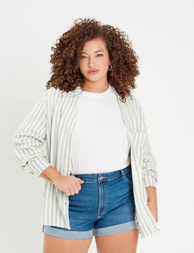 Chemise manches longues contenant du lin vert femme