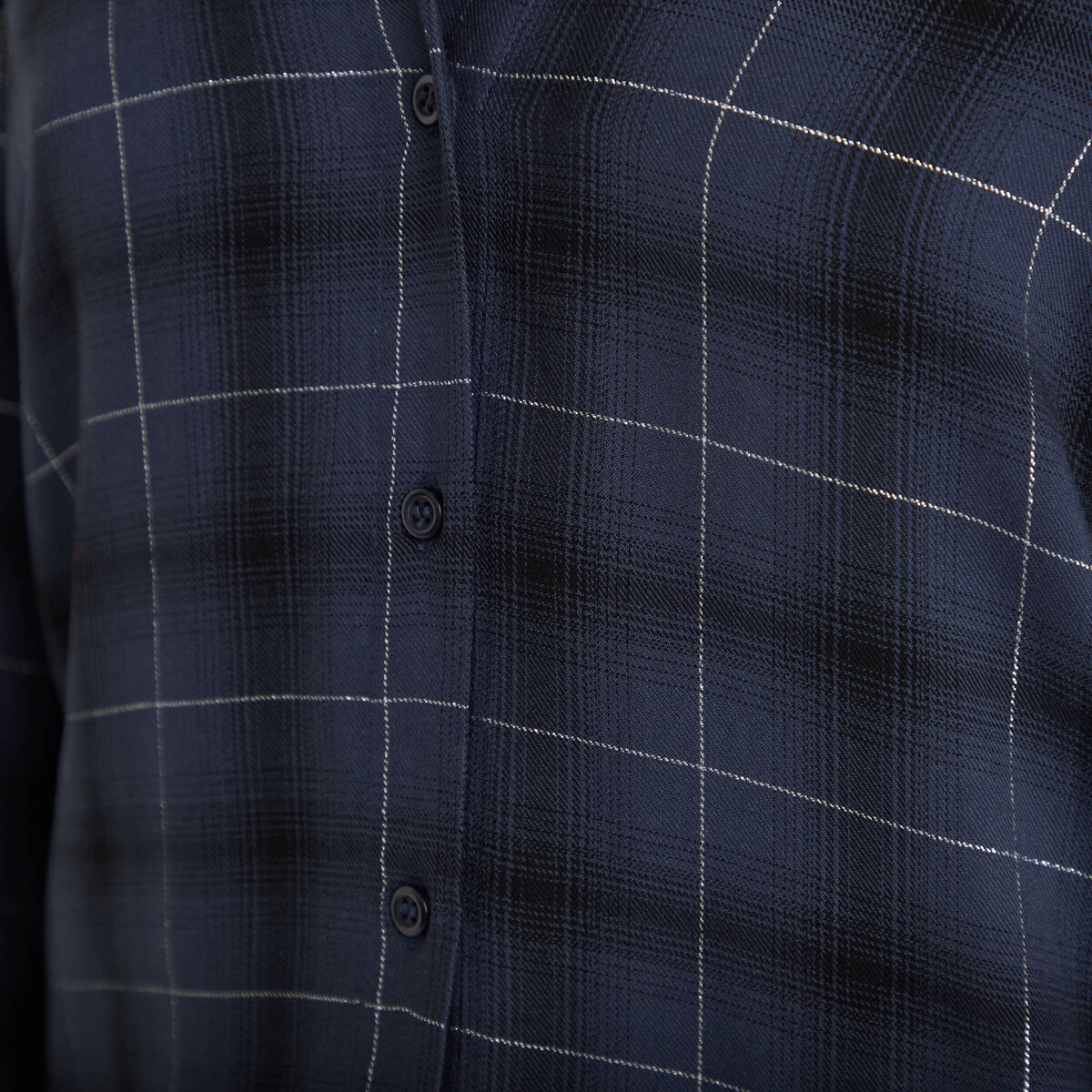 Chemise &agrave; carreaux fils m&eacute;tallis&eacute;s bleu fonc&eacute; femme