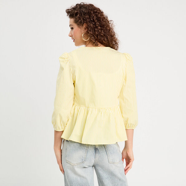blouse manches 34 nouee jaune moutarde femme Blouse manches 3/4 nouée jaune moutarde femme
