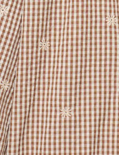 Blouse vichy brod&eacute;e blanc femme